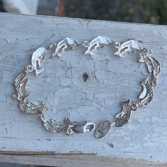 Vintage Sterling Silver Double Dolphin Bracelet - Picture 10 of 17